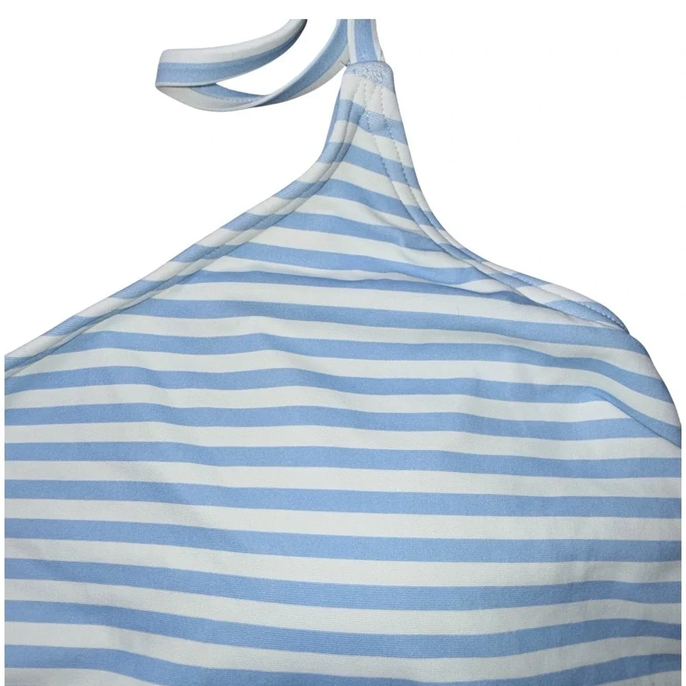 Kate Spade‎ One Shoulder One Piece Swimsuit Medium Blue Ringmaster Stripe Cutout